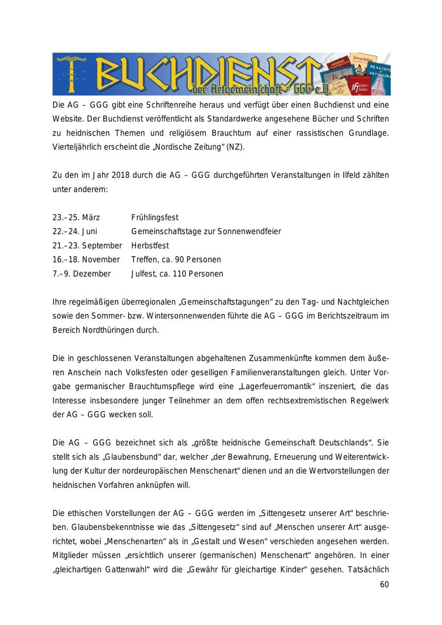 Seite 60 des Verfassungsschutzbericht 2018 Thüringen