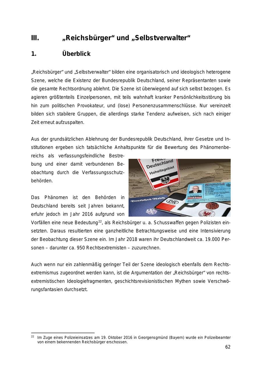 Seite 62 des Verfassungsschutzbericht 2018 Thüringen