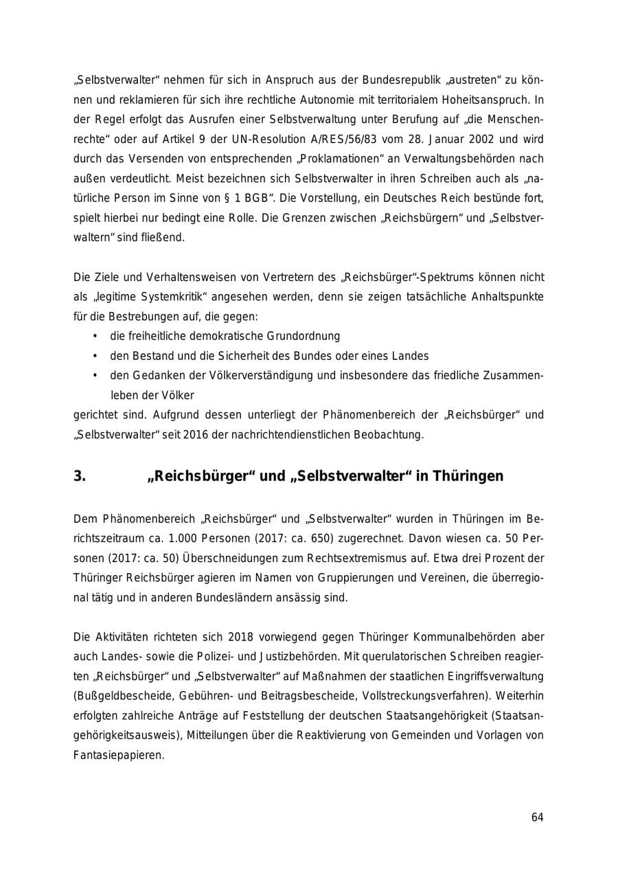Seite 64 des Verfassungsschutzbericht 2018 Thüringen