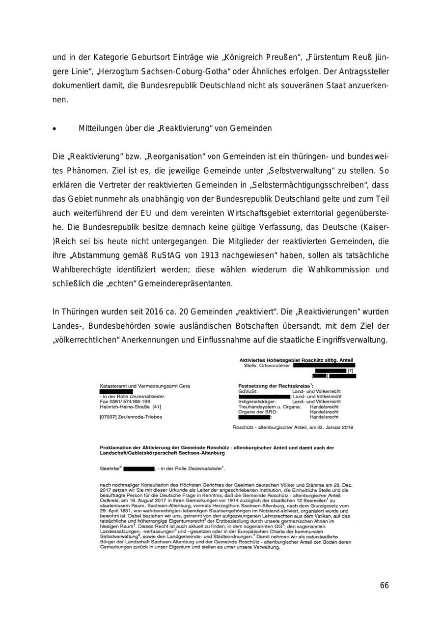 Seite 66 des Verfassungsschutzbericht 2018 Thüringen