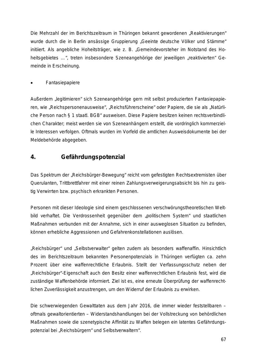 Seite 67 des Verfassungsschutzbericht 2018 Thüringen