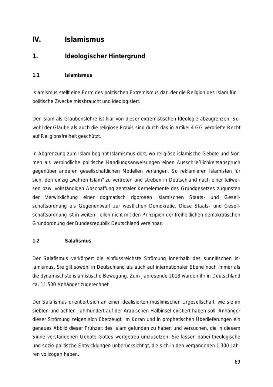 Seite 69 des Verfassungsschutzbericht 2018 Thüringen