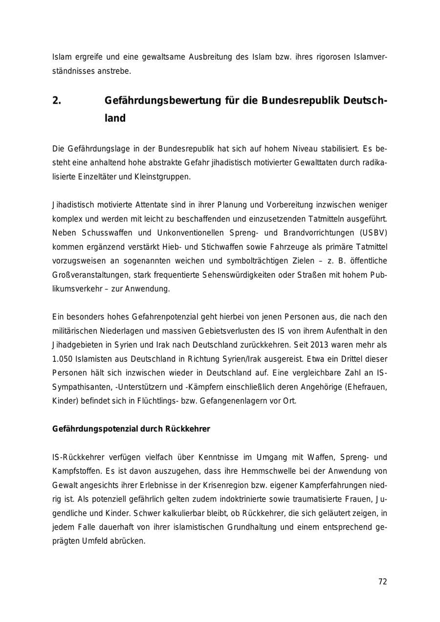Seite 72 des Verfassungsschutzbericht 2018 Thüringen