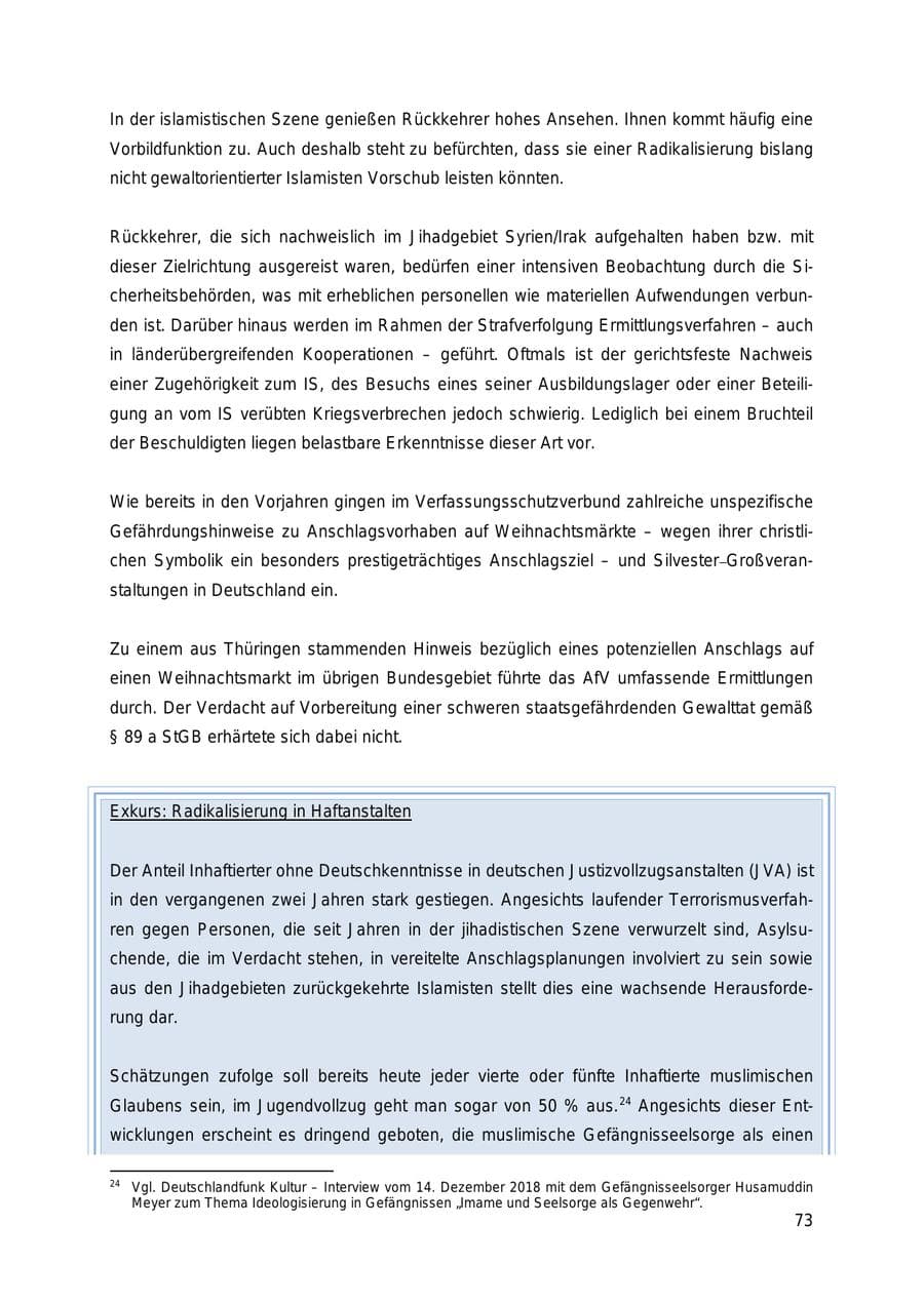 Seite 73 des Verfassungsschutzbericht 2018 Thüringen