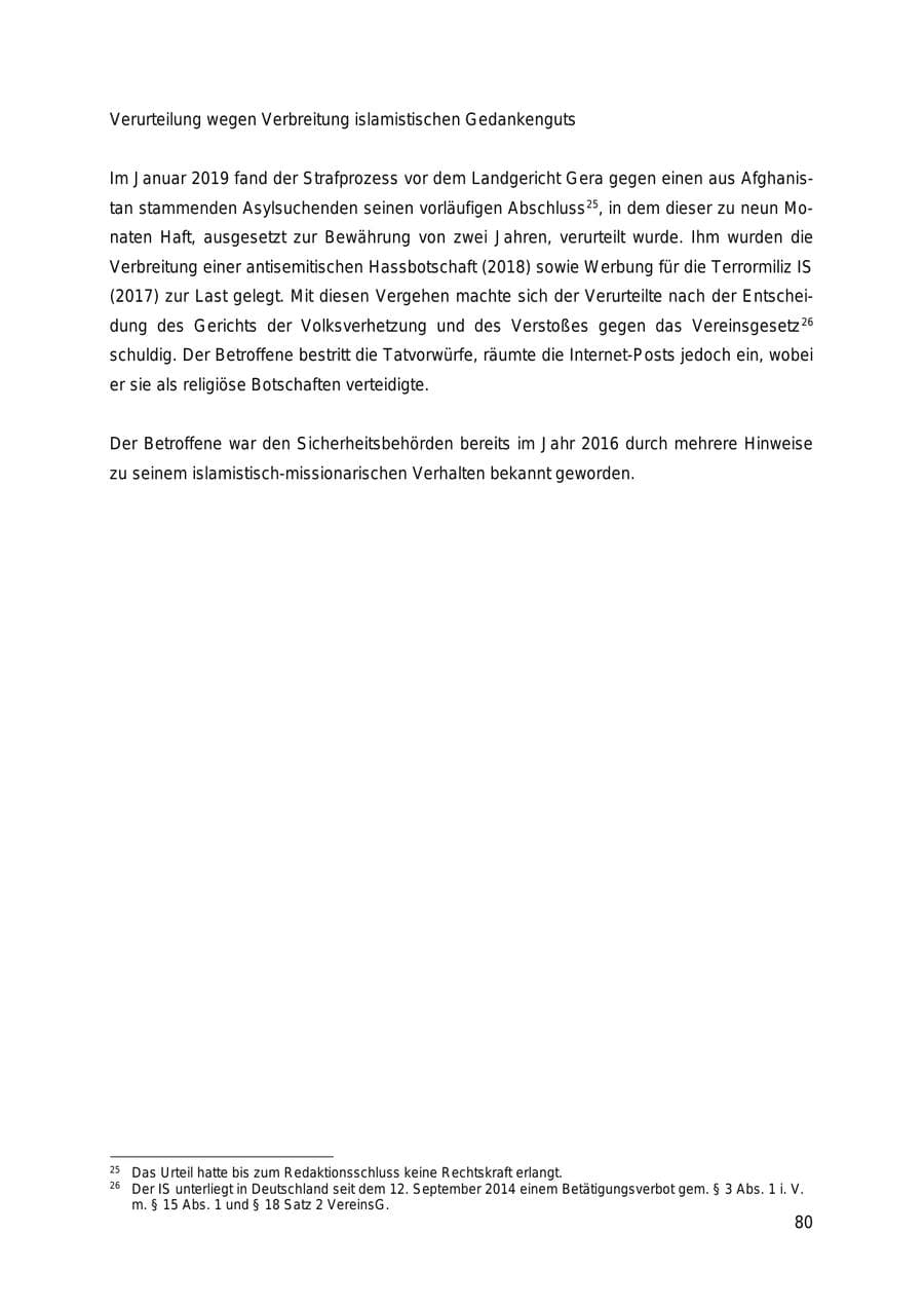 Seite 80 des Verfassungsschutzbericht 2018 Thüringen