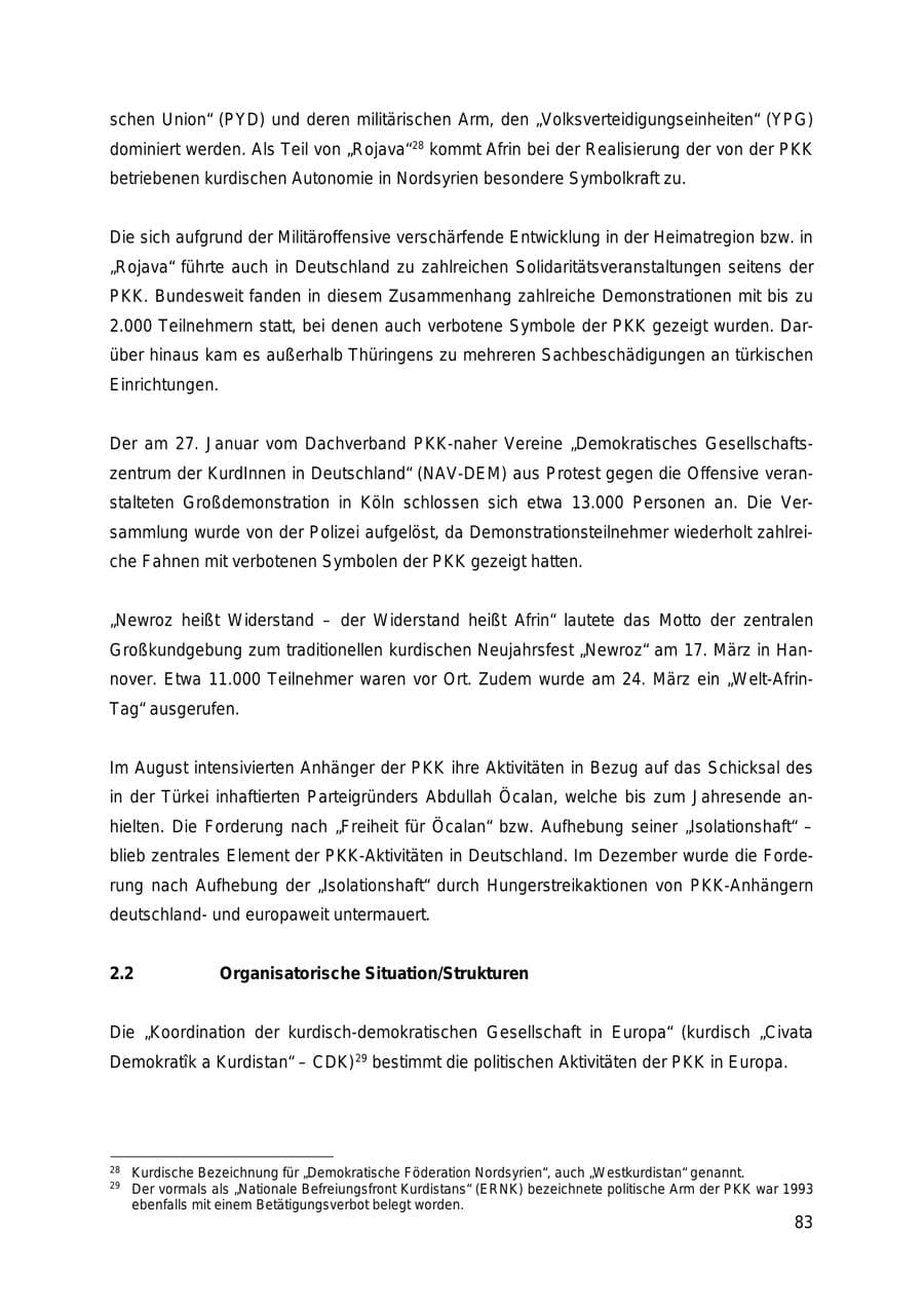 Seite 83 des Verfassungsschutzbericht 2018 Thüringen