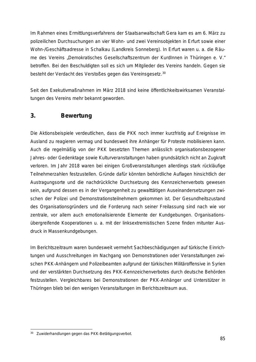 Seite 85 des Verfassungsschutzbericht 2018 Thüringen