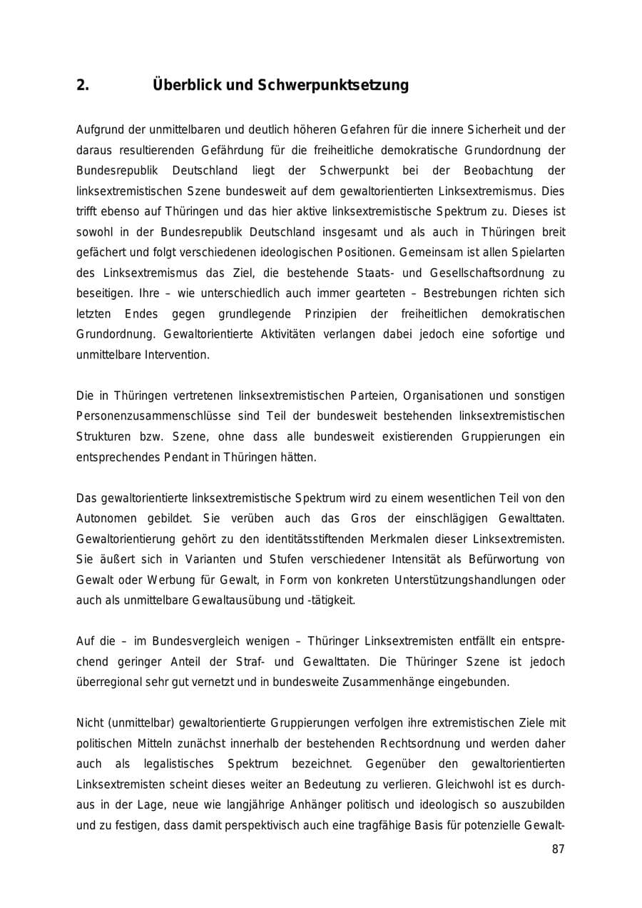 Seite 87 des Verfassungsschutzbericht 2018 Thüringen