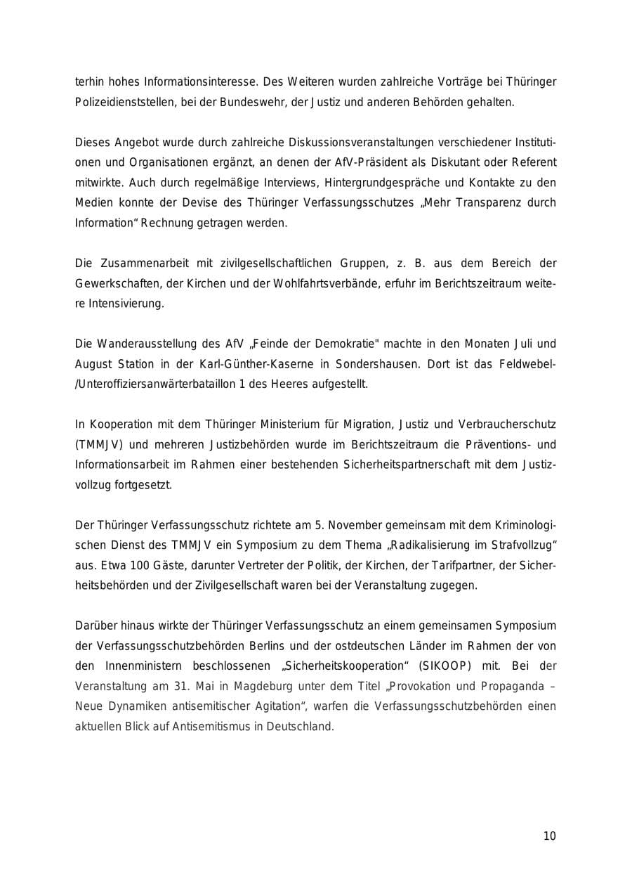Seite 10 des Verfassungsschutzbericht 2018 Thüringen