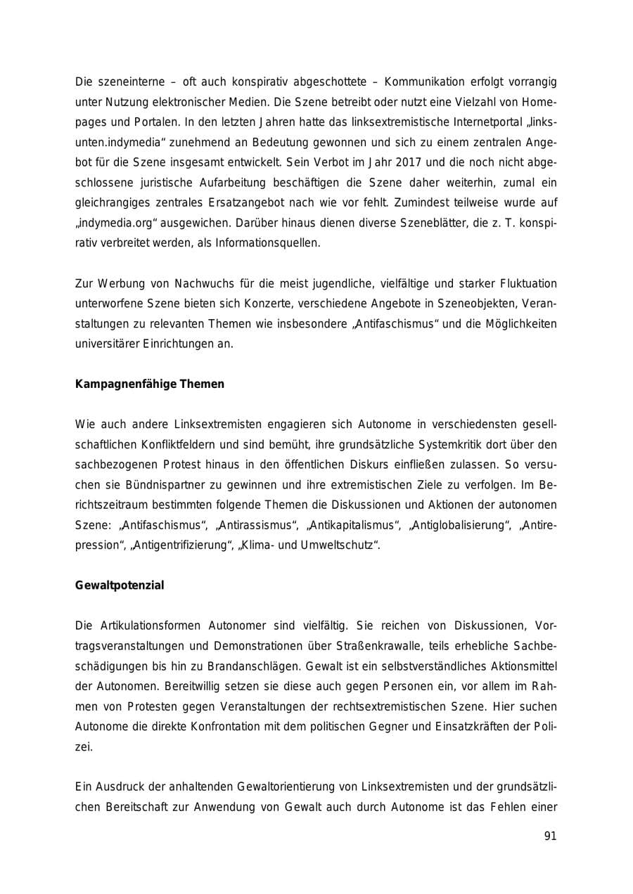 Seite 91 des Verfassungsschutzbericht 2018 Thüringen