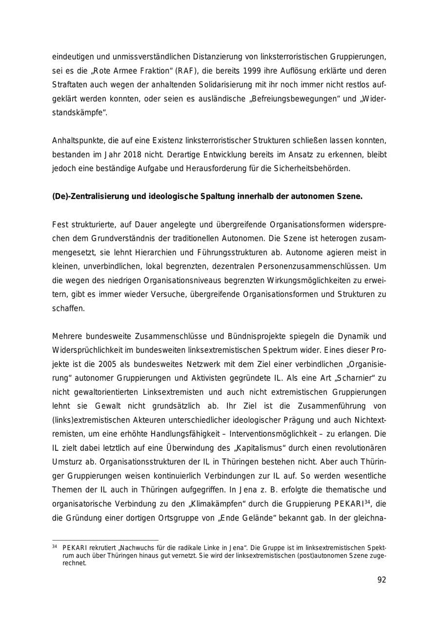 Seite 92 des Verfassungsschutzbericht 2018 Thüringen