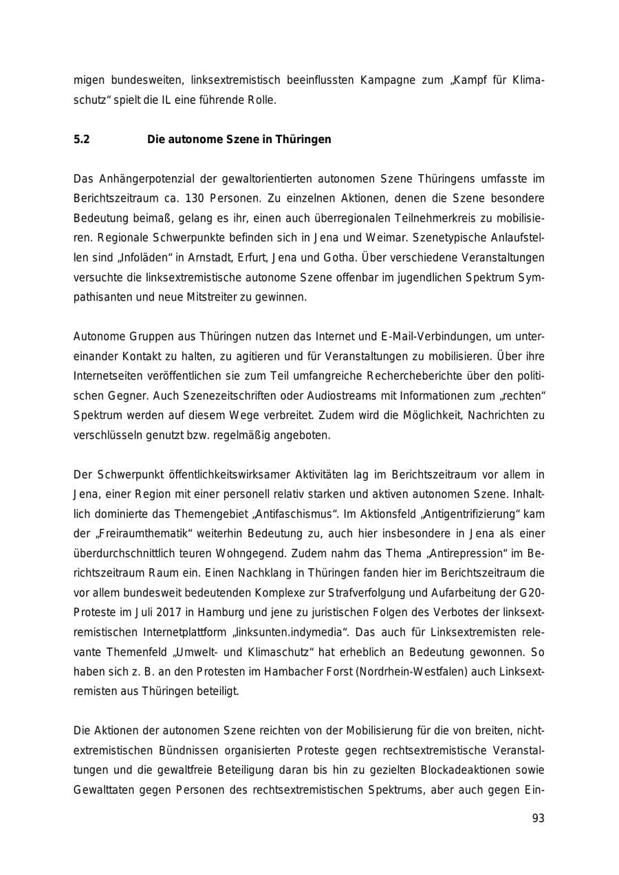 Seite 93 des Verfassungsschutzbericht 2018 Thüringen