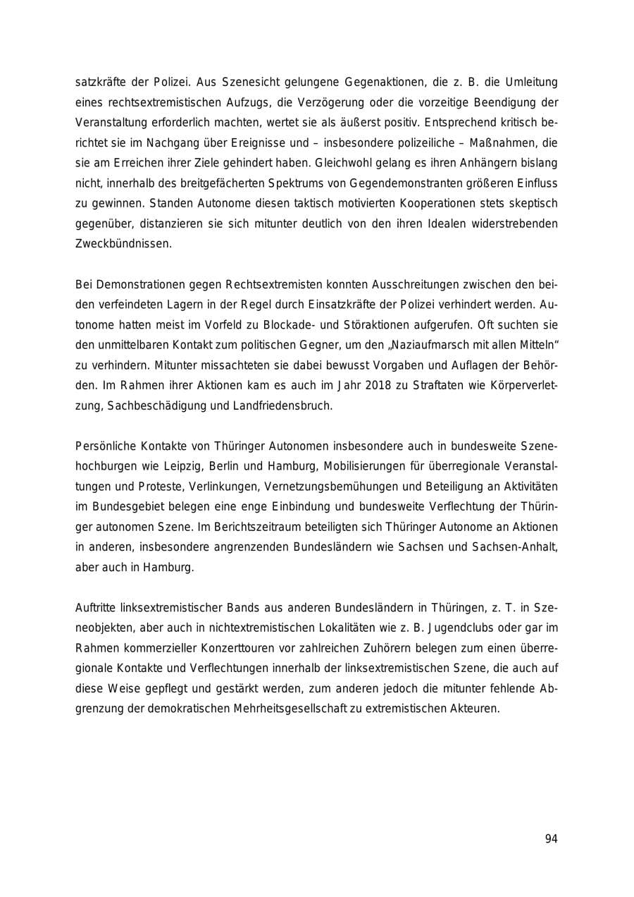 Seite 94 des Verfassungsschutzbericht 2018 Thüringen