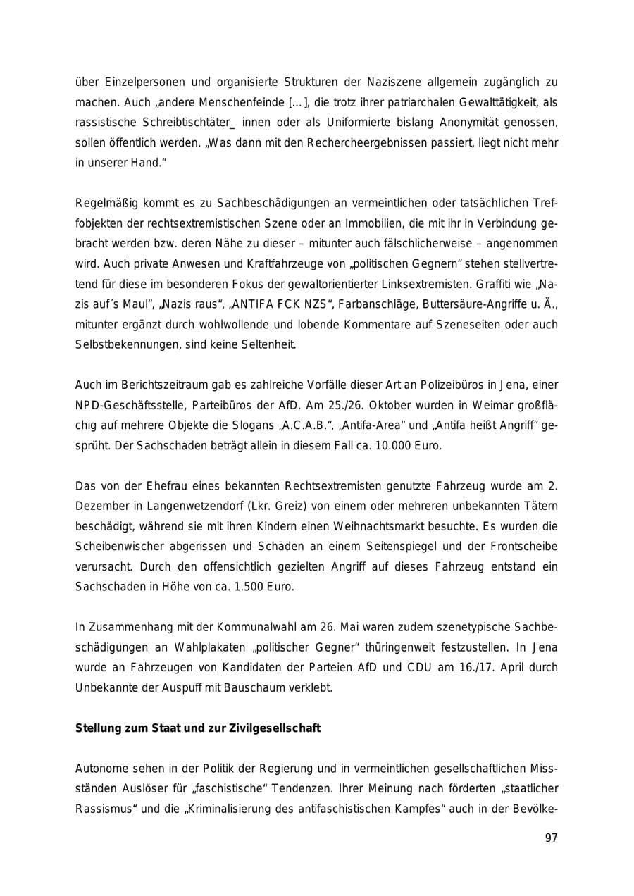 Seite 97 des Verfassungsschutzbericht 2018 Thüringen