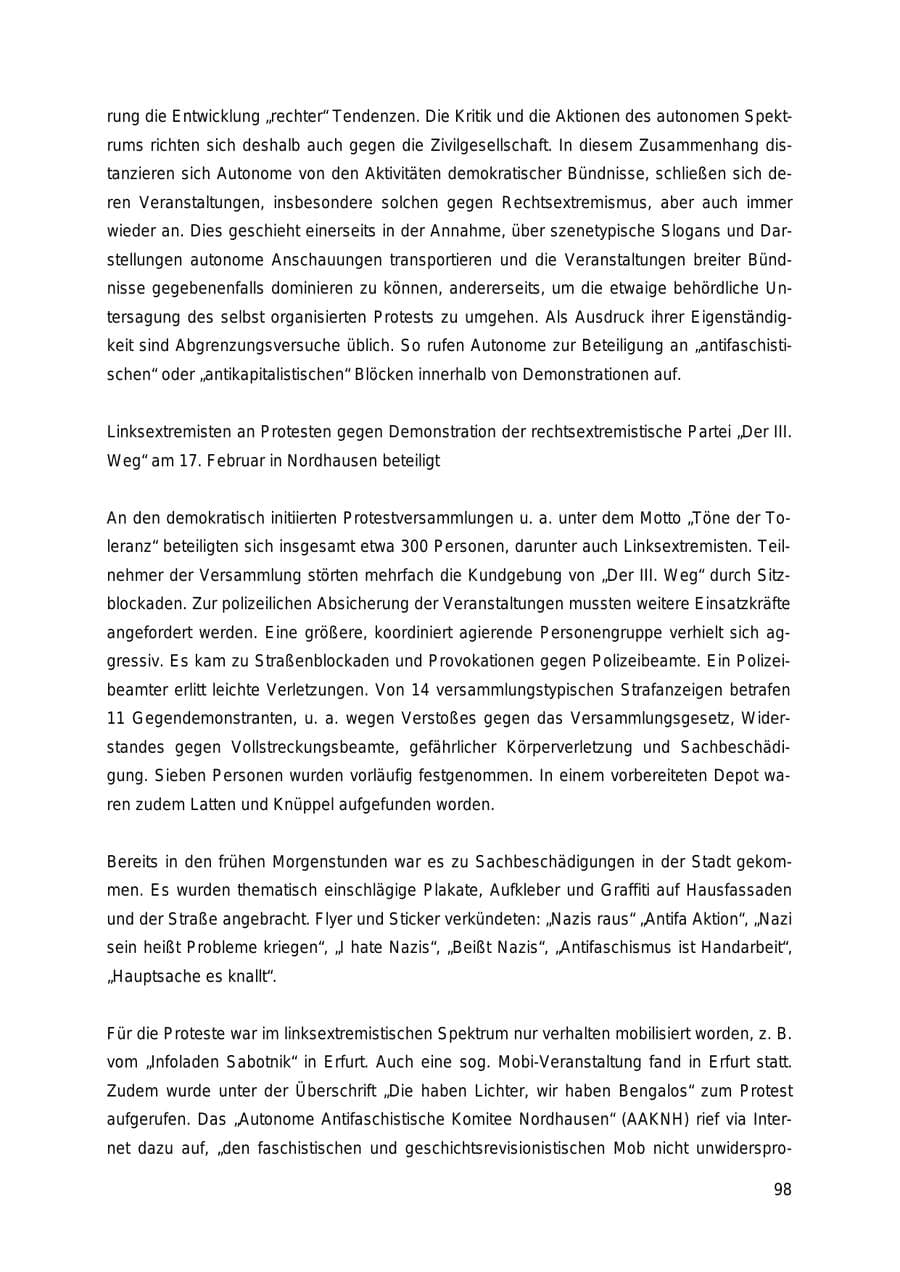 Seite 98 des Verfassungsschutzbericht 2018 Thüringen