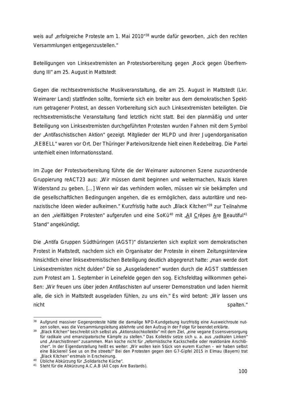 Seite 100 des Verfassungsschutzbericht 2018 Thüringen