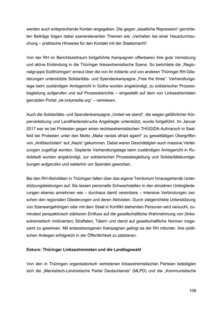 Seite 110 des Verfassungsschutzbericht 2019 Thüringen