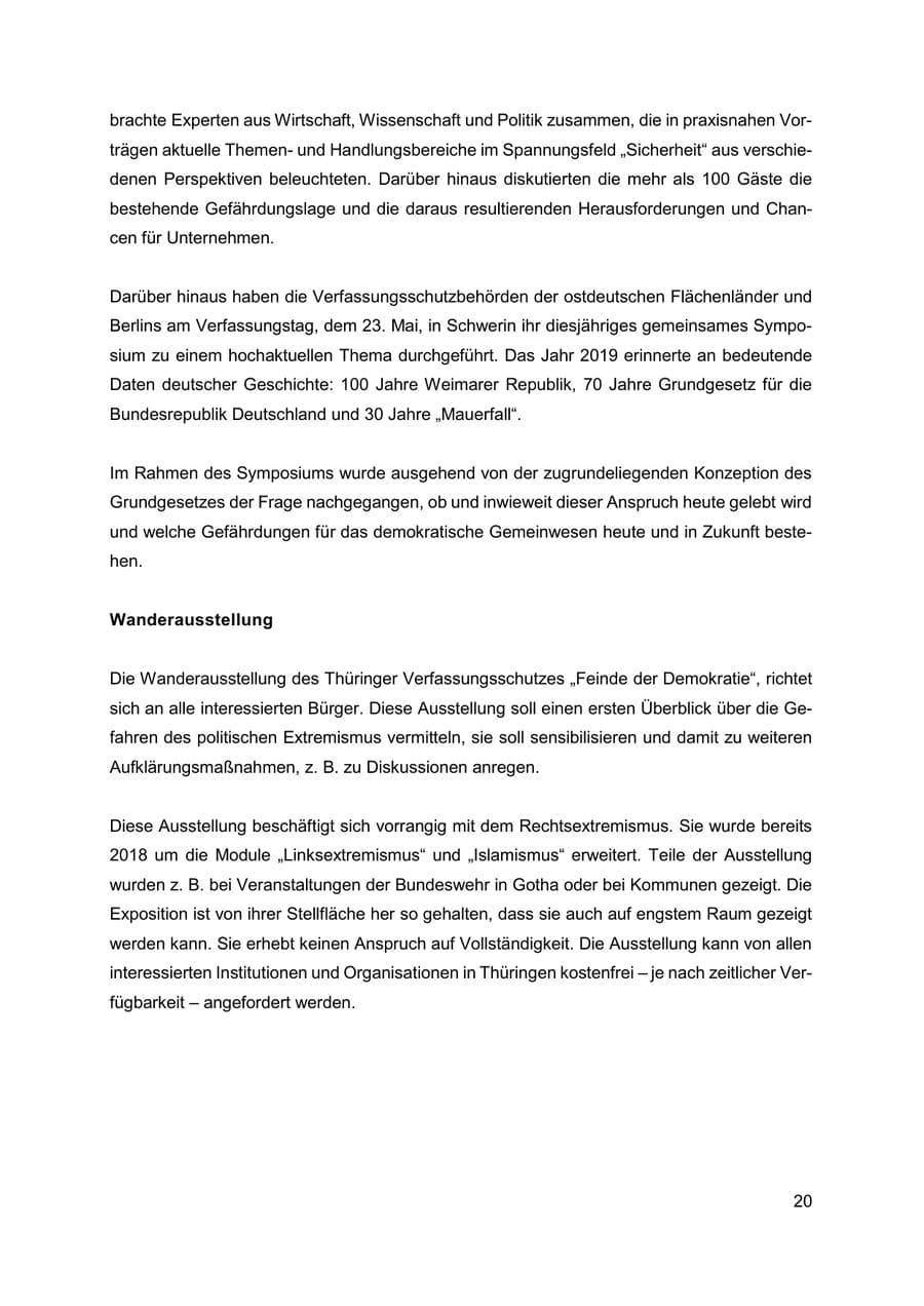 Seite 21 des Verfassungsschutzbericht 2019 Thüringen