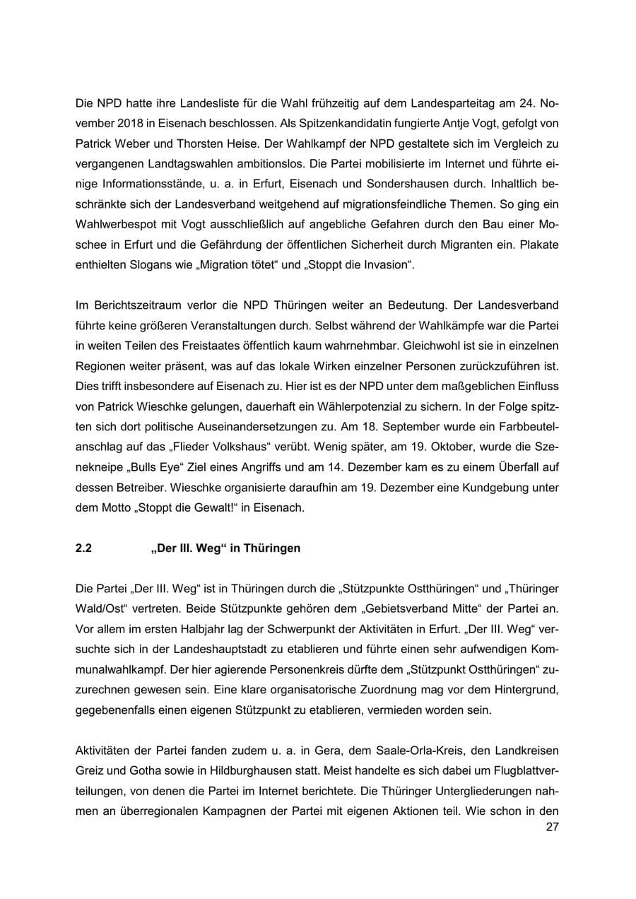 Seite 28 des Verfassungsschutzbericht 2019 Thüringen