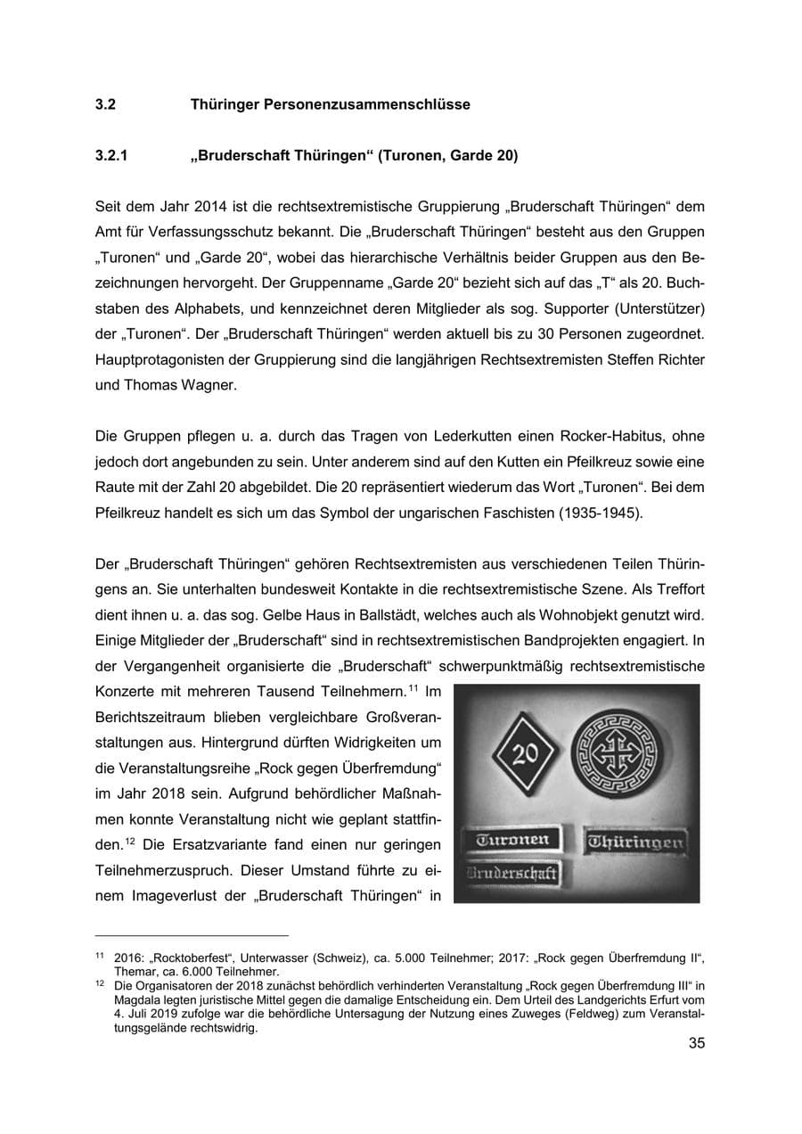 Seite 36 des Verfassungsschutzbericht 2019 Thüringen