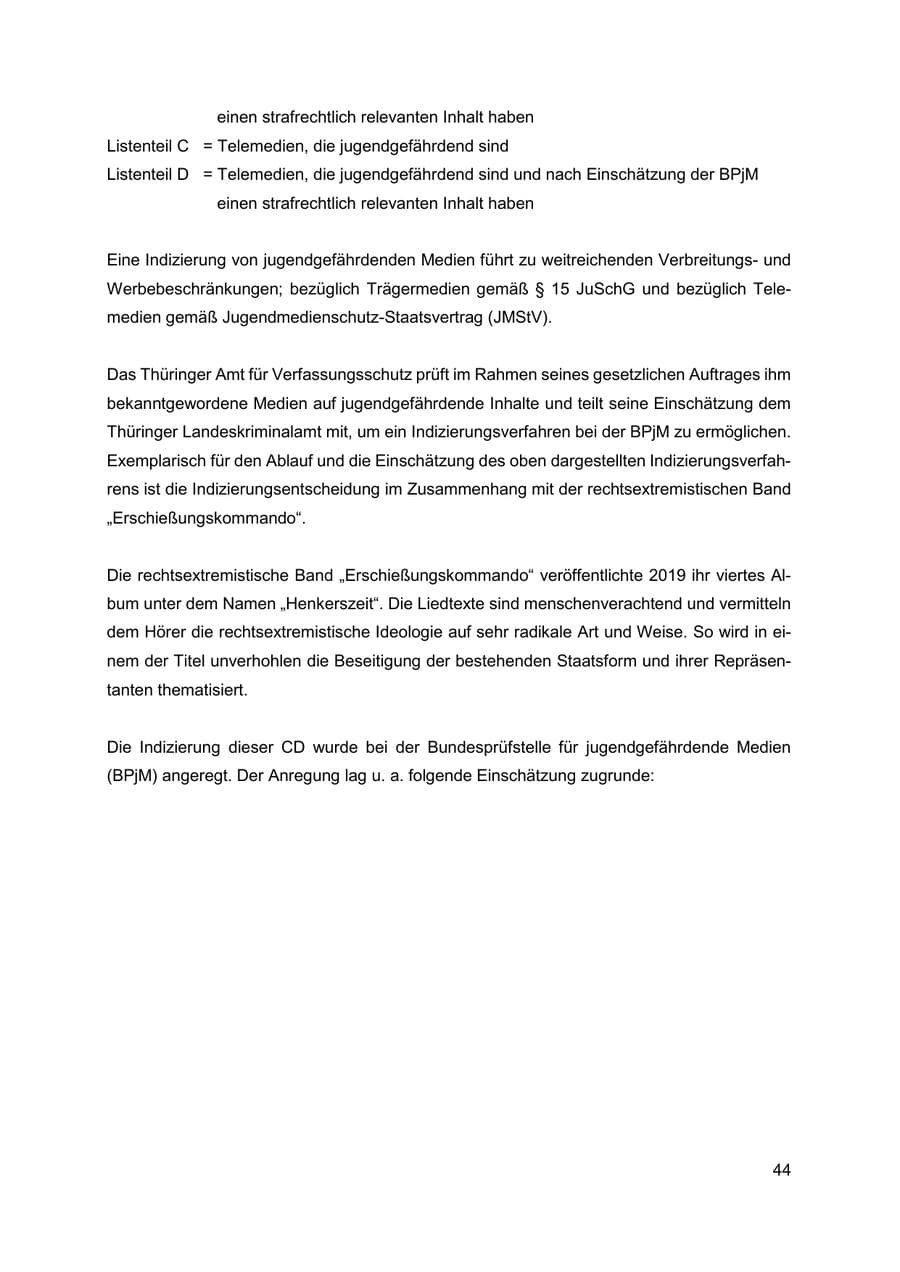 Seite 45 des Verfassungsschutzbericht 2019 Thüringen