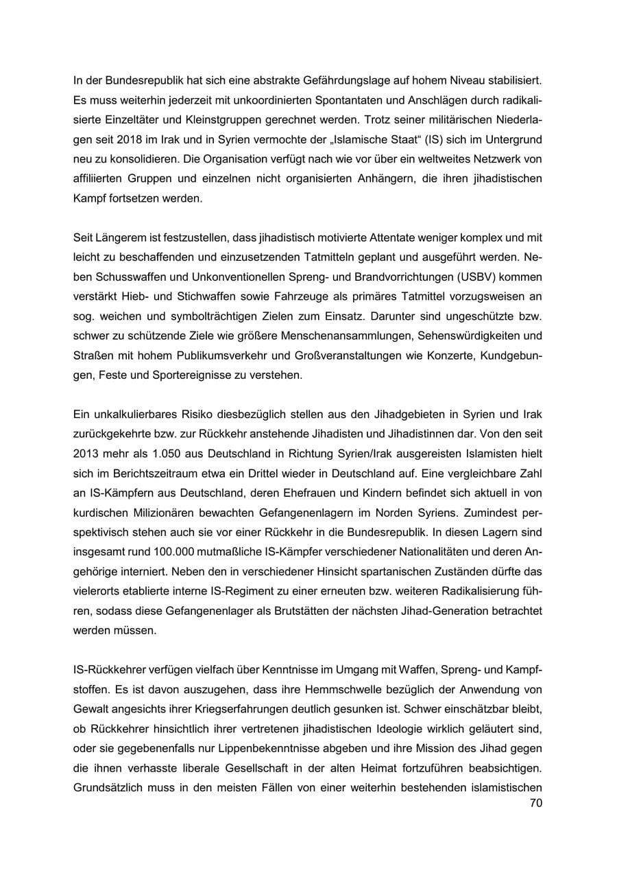 Seite 71 des Verfassungsschutzbericht 2019 Thüringen