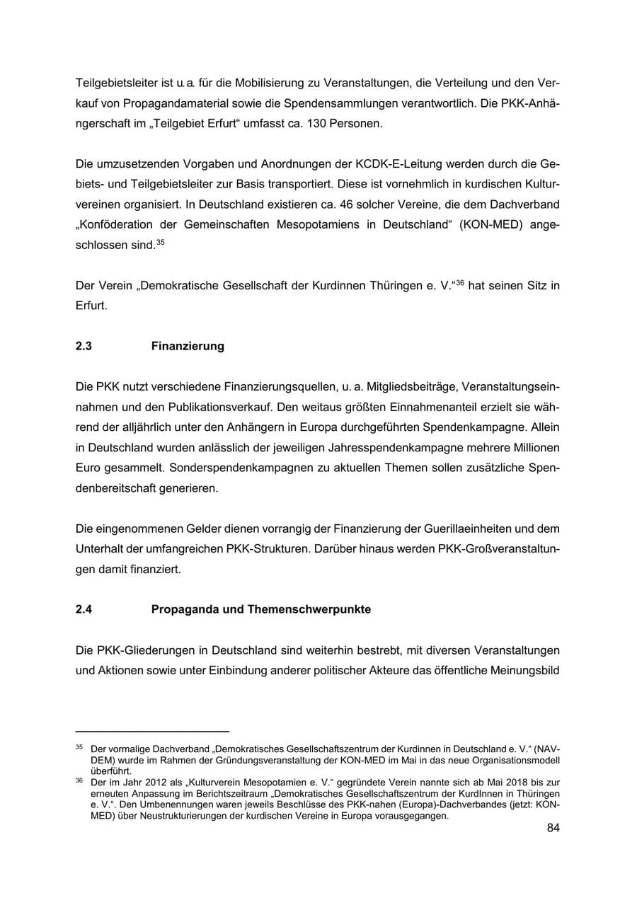 Seite 85 des Verfassungsschutzbericht 2019 Thüringen
