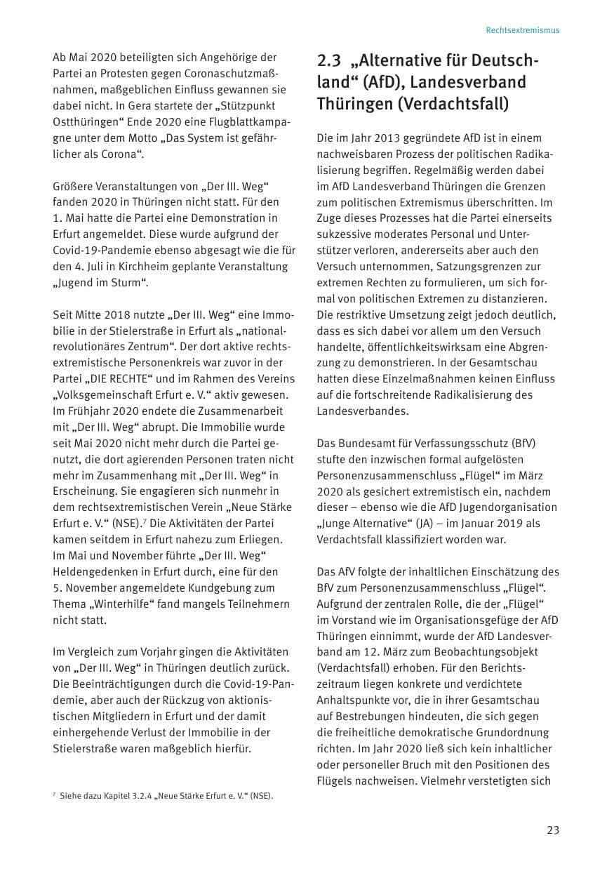 Seite 25 des Verfassungsschutzbericht 2020 Thüringen