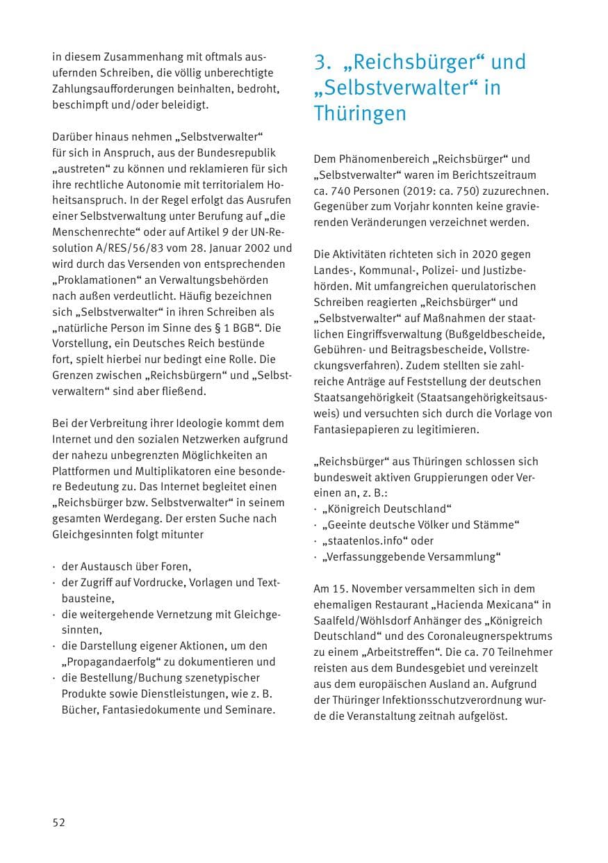 Seite 54 des Verfassungsschutzbericht 2020 Thüringen