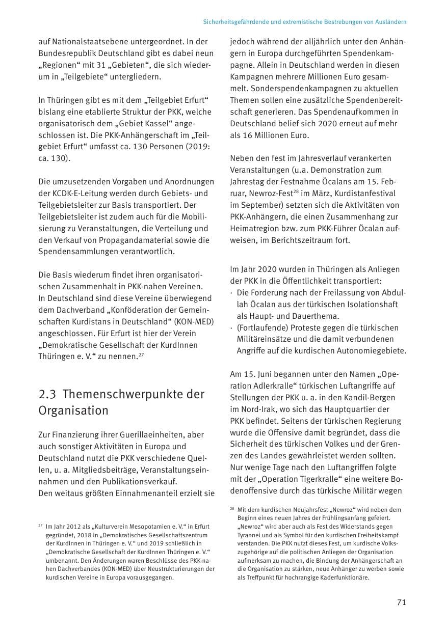 Seite 73 des Verfassungsschutzbericht 2020 Thüringen