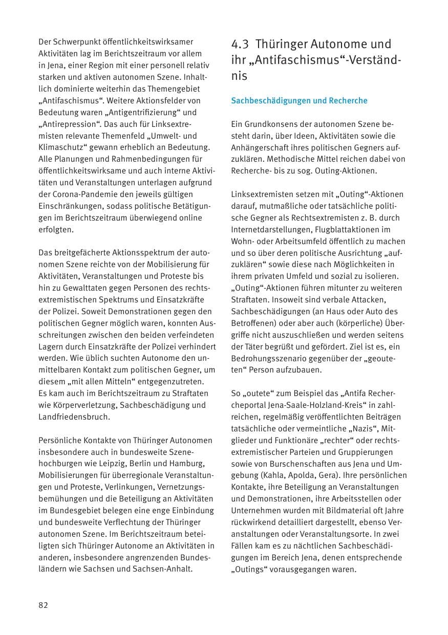 Seite 84 des Verfassungsschutzbericht 2020 Thüringen