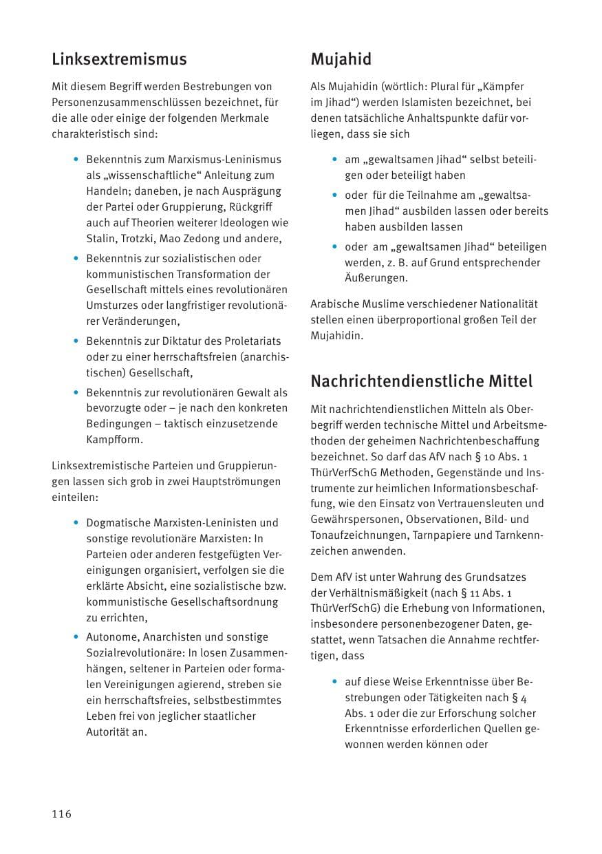 Seite 116 des Verfassungsschutzbericht 2021 Thüringen