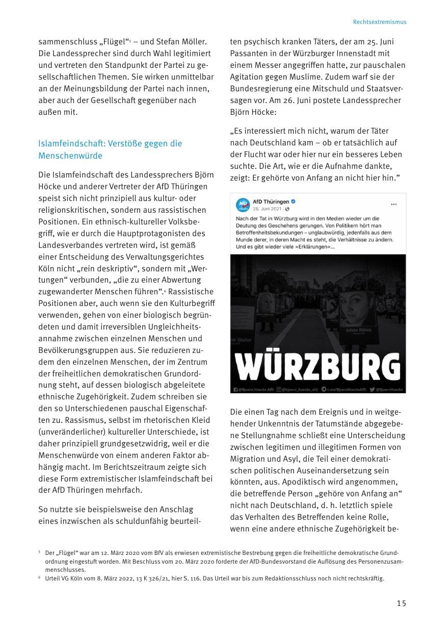 Seite 15 des Verfassungsschutzbericht 2021 Thüringen