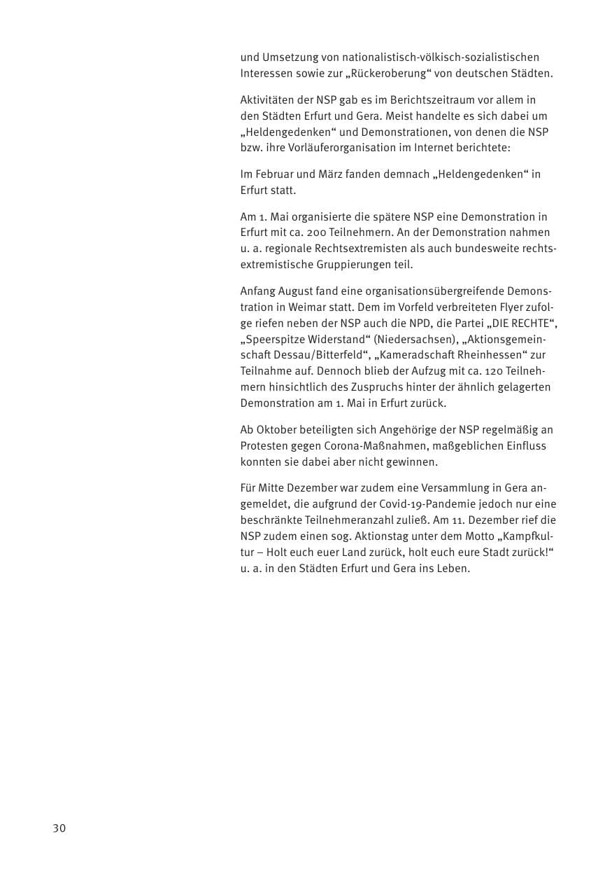 Seite 30 des Verfassungsschutzbericht 2021 Thüringen