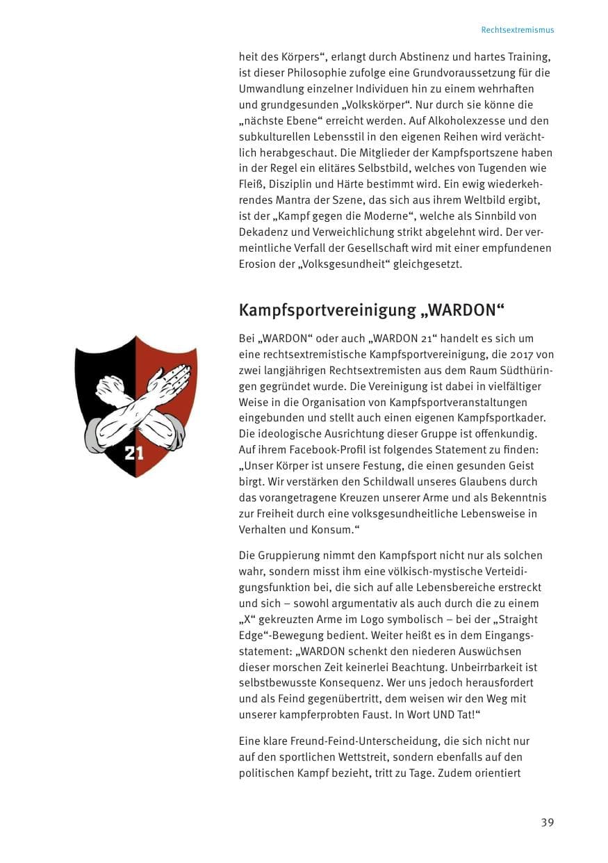 Seite 39 des Verfassungsschutzbericht 2021 Thüringen