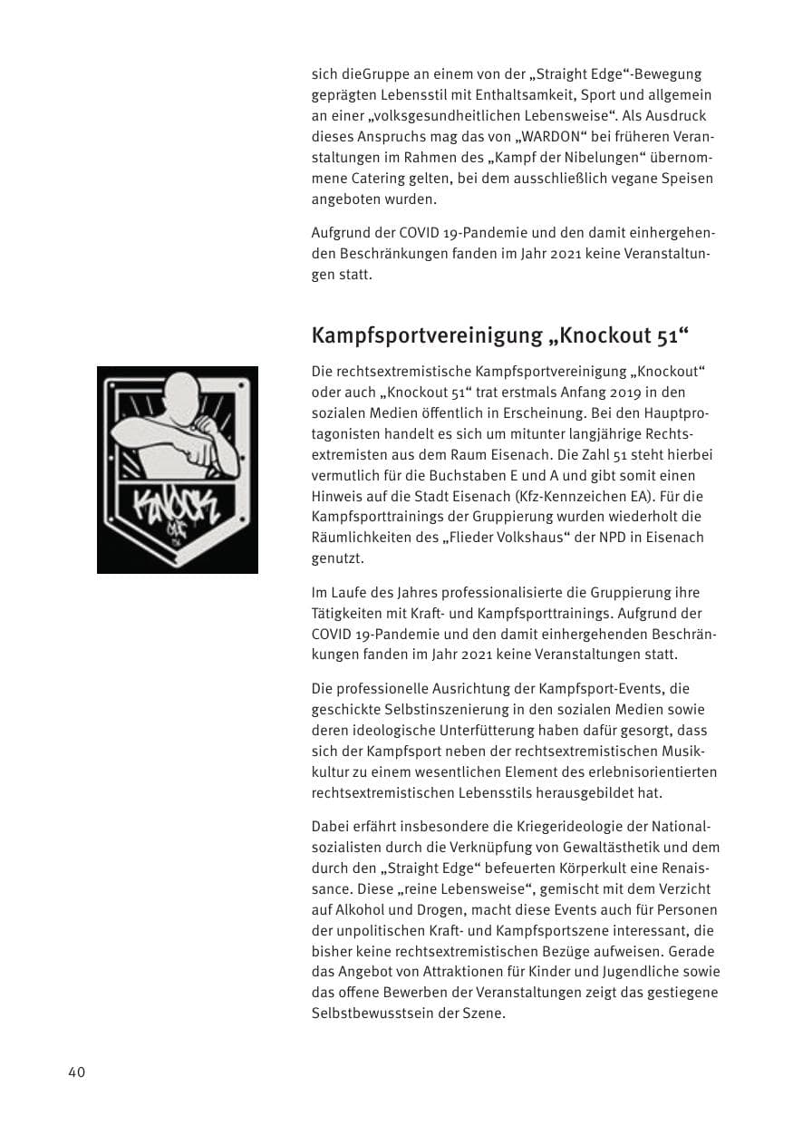 Seite 40 des Verfassungsschutzbericht 2021 Thüringen