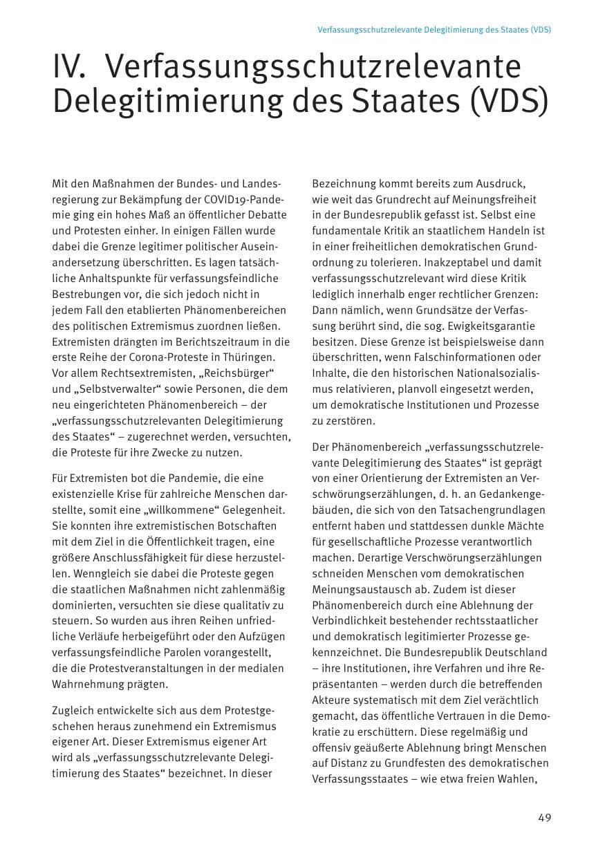 Seite 49 des Verfassungsschutzbericht 2021 Thüringen
