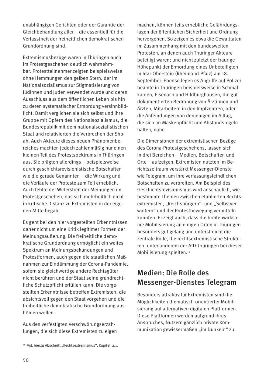 Seite 50 des Verfassungsschutzbericht 2021 Thüringen