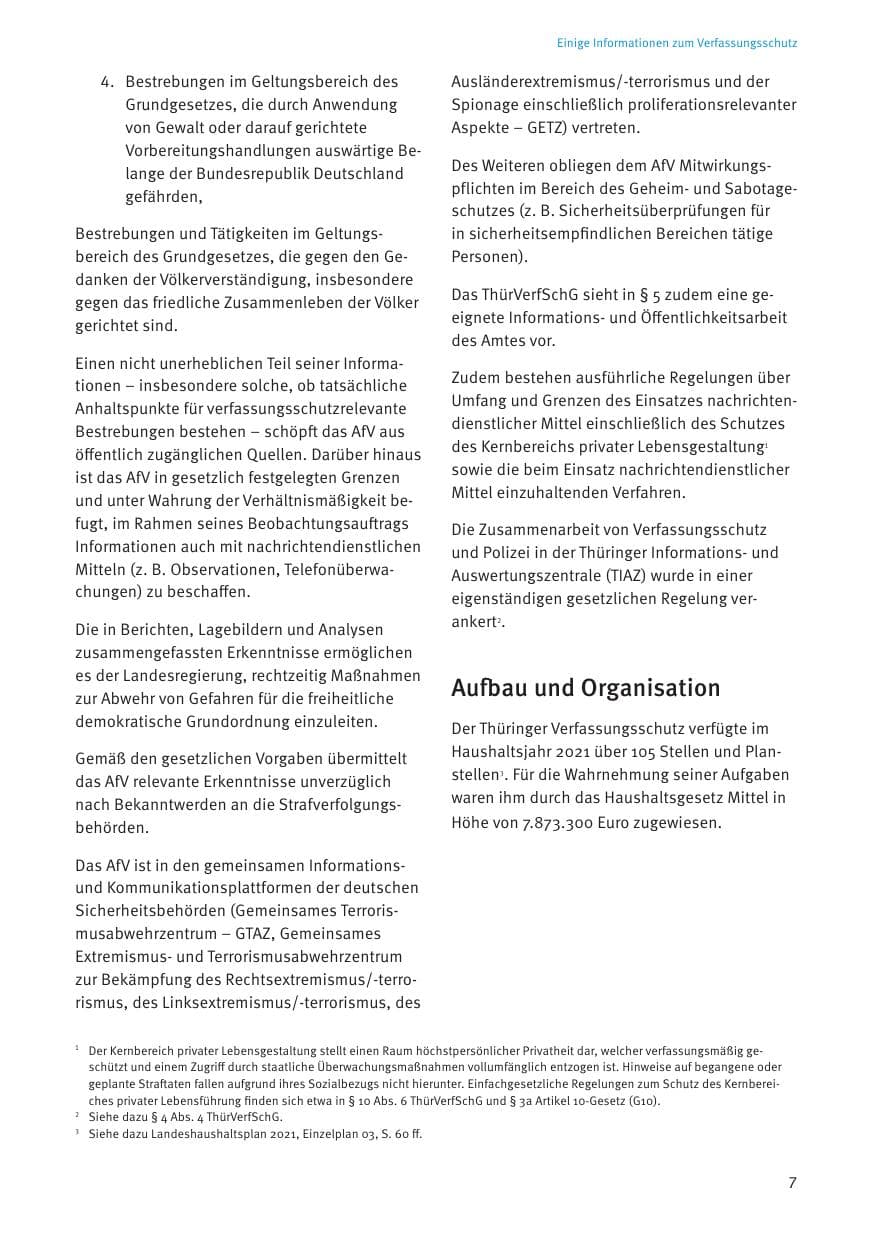 Seite 7 des Verfassungsschutzbericht 2021 Thüringen