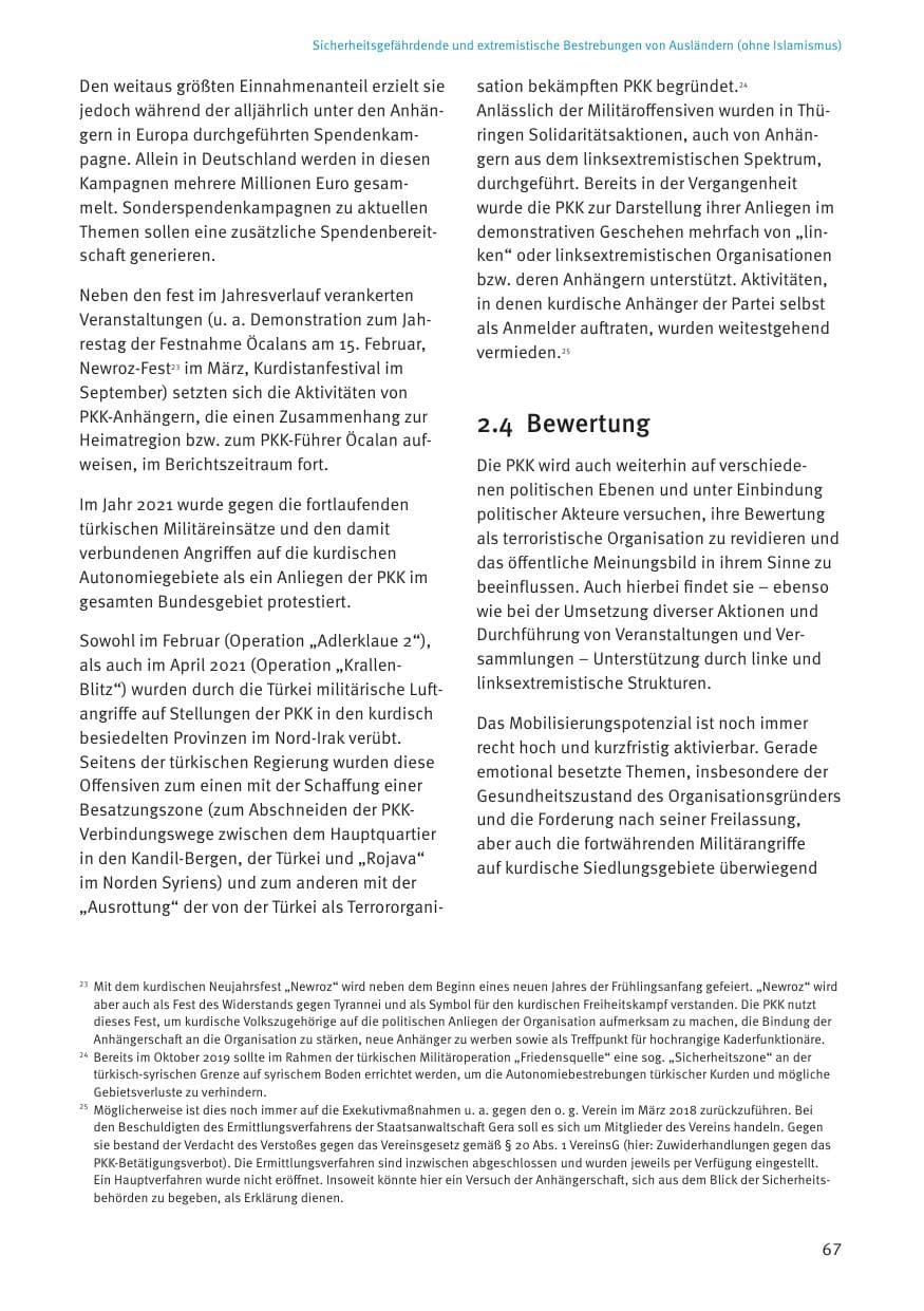 Seite 67 des Verfassungsschutzbericht 2021 Thüringen