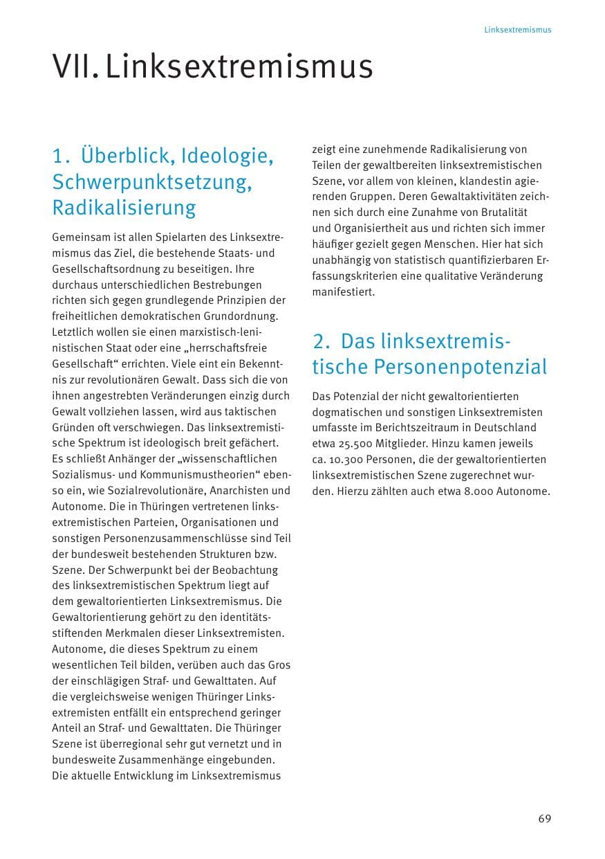 Seite 69 des Verfassungsschutzbericht 2021 Thüringen