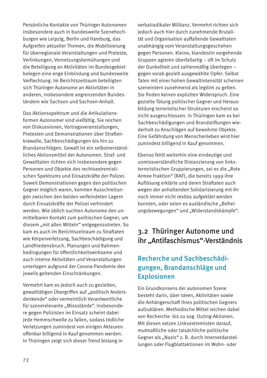 Seite 72 des Verfassungsschutzbericht 2021 Thüringen