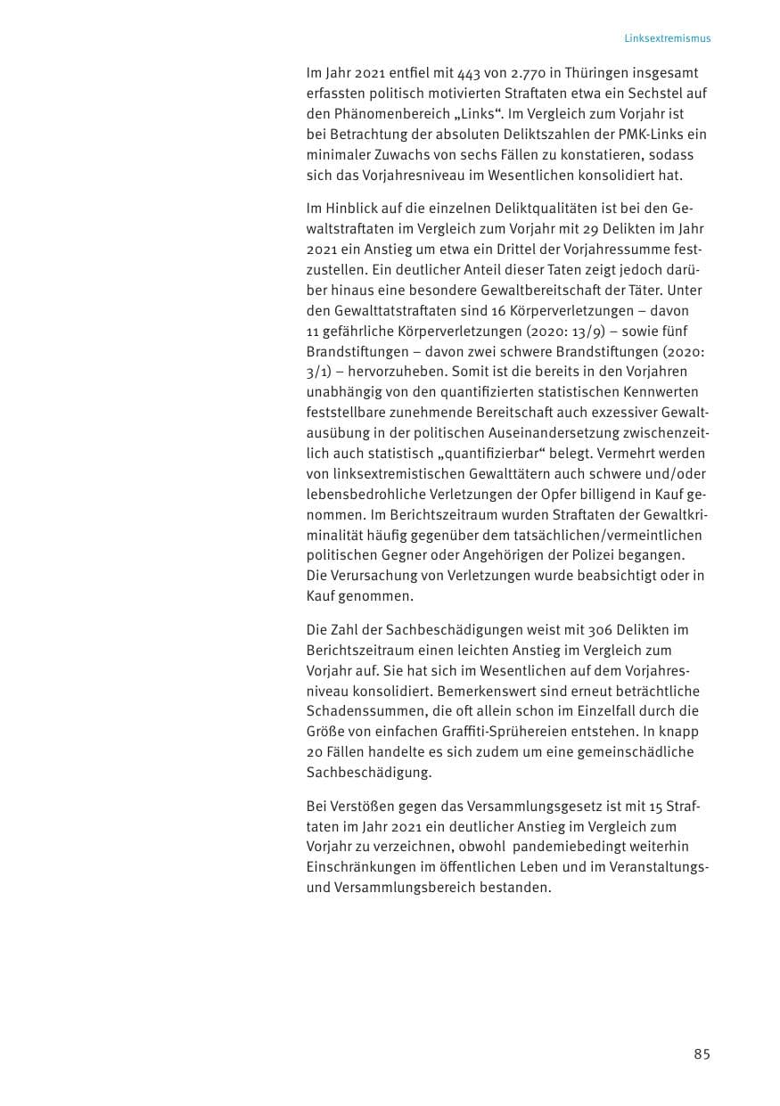 Seite 85 des Verfassungsschutzbericht 2021 Thüringen