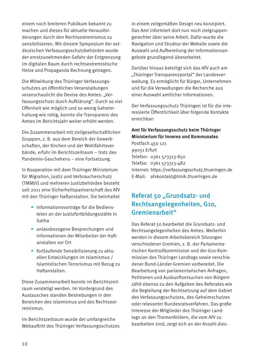 Seite 10 des Verfassungsschutzbericht 2021 Thüringen