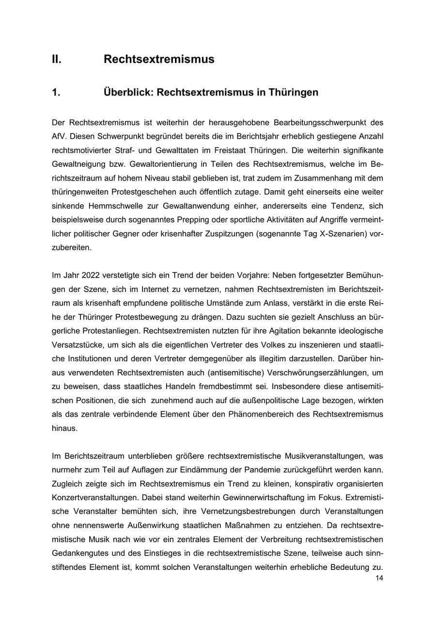 Seite 14 des Verfassungsschutzbericht 2022 Thüringen