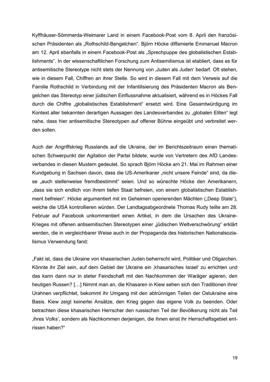 Seite 19 des Verfassungsschutzbericht 2022 Thüringen