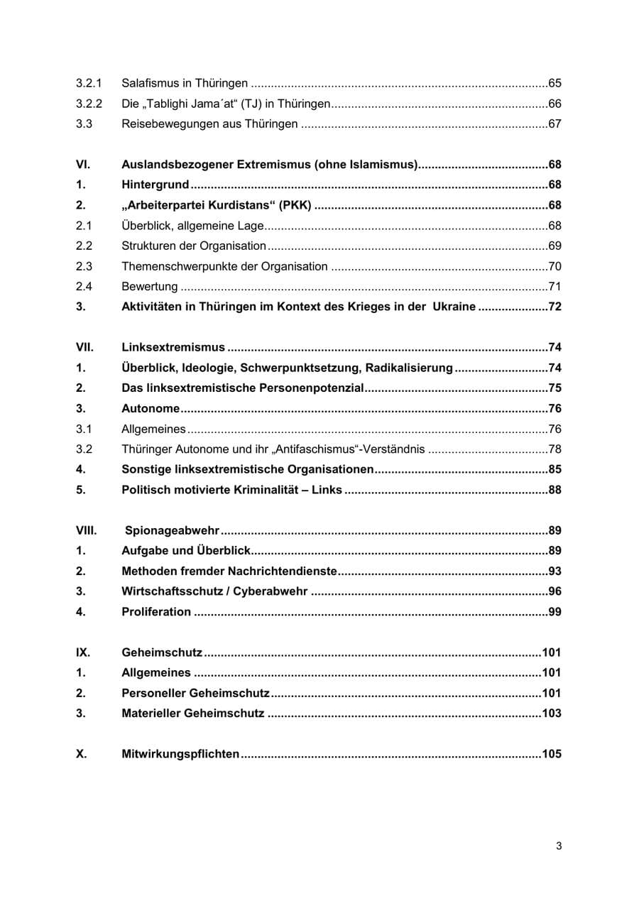 Seite 3 des Verfassungsschutzbericht 2022 Thüringen