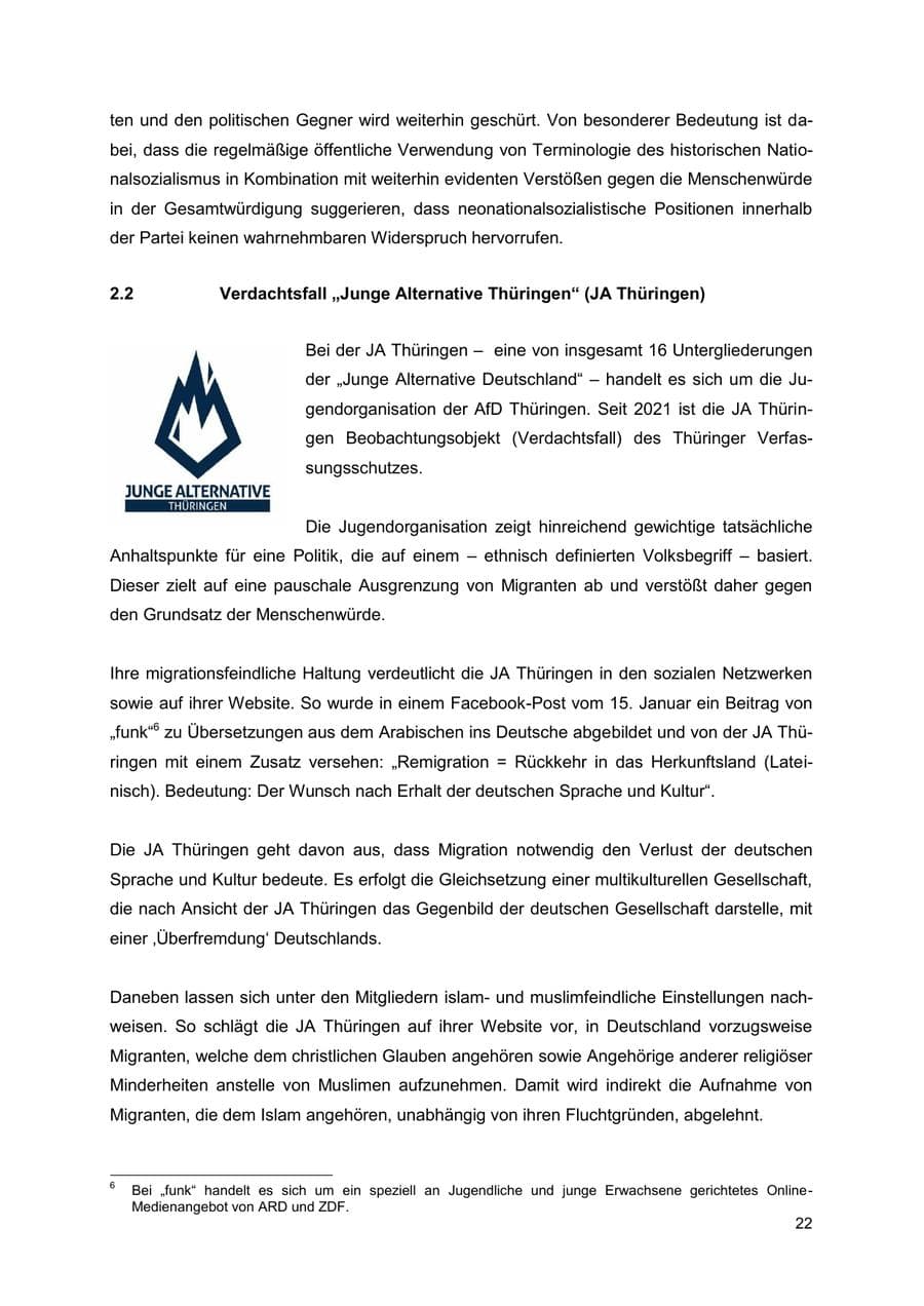 Seite 22 des Verfassungsschutzbericht 2022 Thüringen