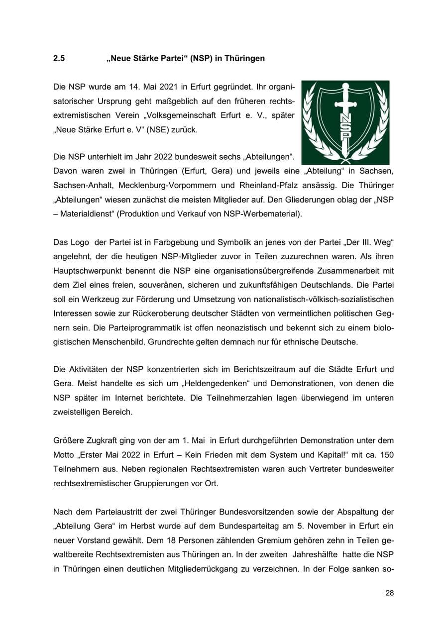 Seite 28 des Verfassungsschutzbericht 2022 Thüringen
