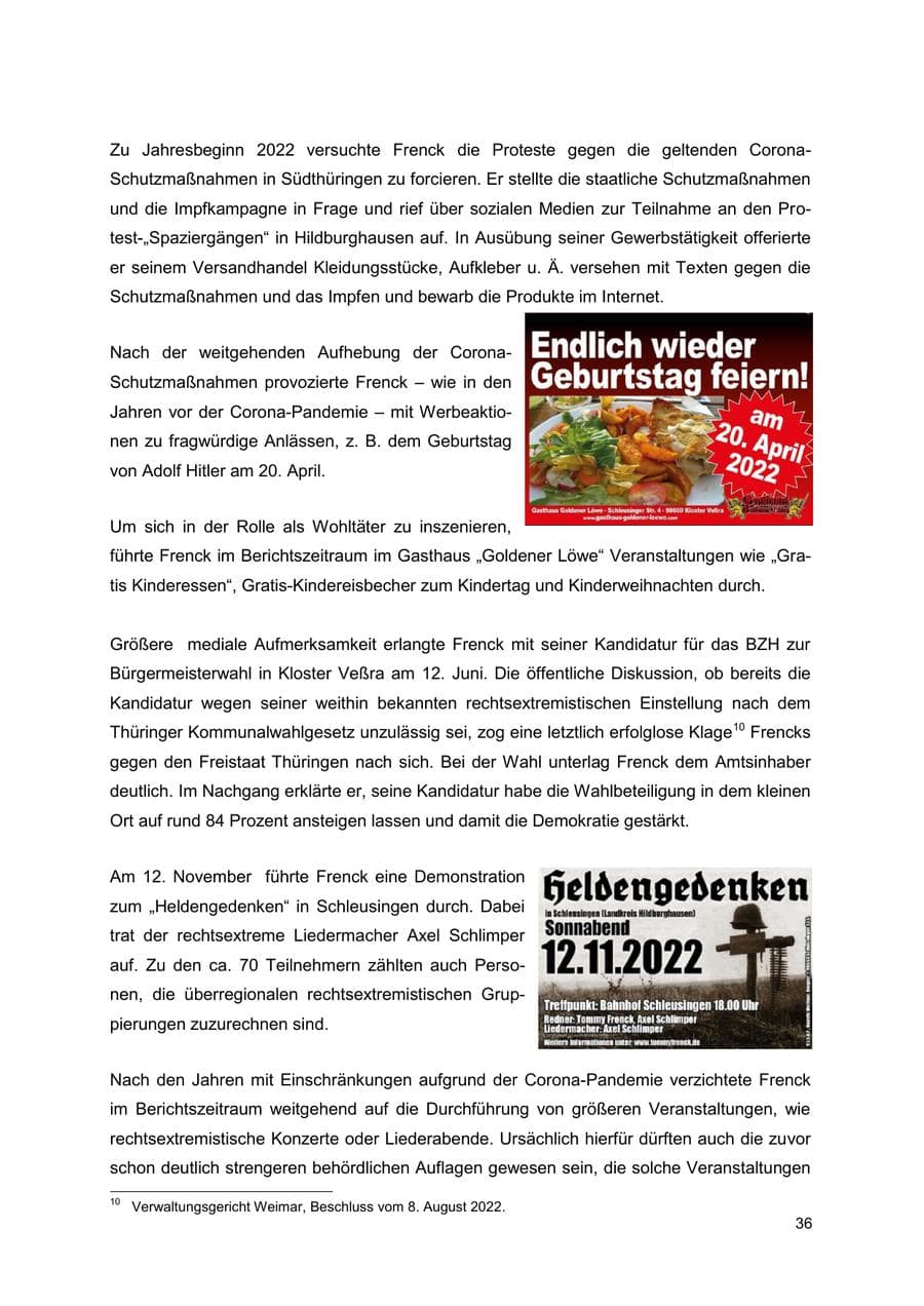 Seite 36 des Verfassungsschutzbericht 2022 Thüringen
